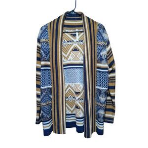 Lee & Nicole Women's Long Cardigan Sweater Size Medium Striped Acrylic Colorful